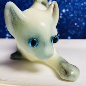 Vtg Large Cat Candle Blue Eyes Pouncing Kitty White And Gray Beautiful